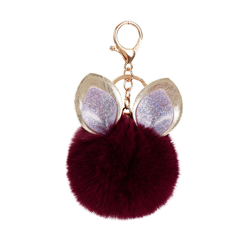 Wholesale Sequin Rabbit Ear Fur Ball Keychain
